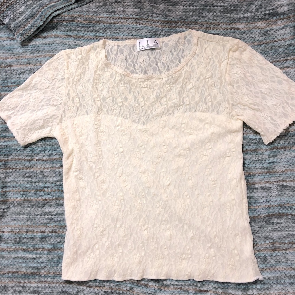 size S/M Fancy Lace T Shirt, by LIA LA Exchange.